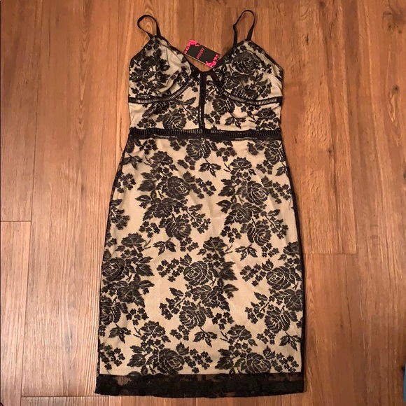 NEW black lace over tan dress - Picture 3 of 5